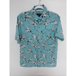 Just Attitude Men's Short Sleeve Teal Swans Floral Shirt Sz Medium Beach Cruise